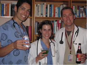 Dr. Ryan Greysen, pictured on right, in a hypothetical photo demonstrating what type of online physician behavior could prompt state boards to investigate. (Image used with permission by Dr. Ryan Greysen.)