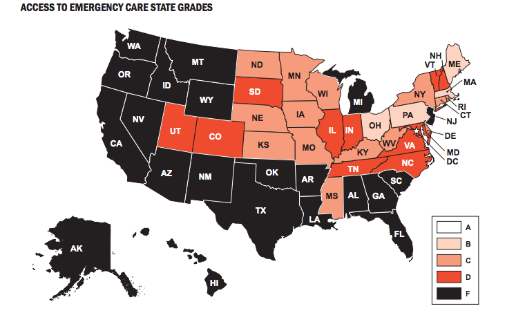 States Grades on Access to Emergency Care from ACEP Emergency Care Report Card 2014