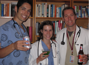 Dr. Ryan Greysen, pictured on right, in a hypothetical photo demonstrating what type of online physician behavior could prompt state boards to investigate. (Image used with permission by Dr. Ryan Greysen.)