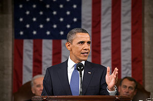 English: U.S. President delivers the while sta...