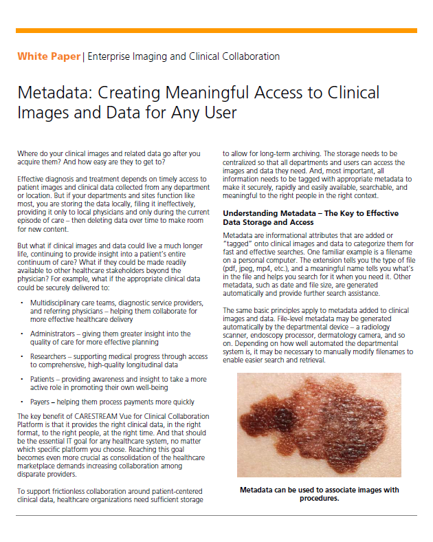  White Paper: Metadata – Creating Meaningful Access to Clinical Images & Data