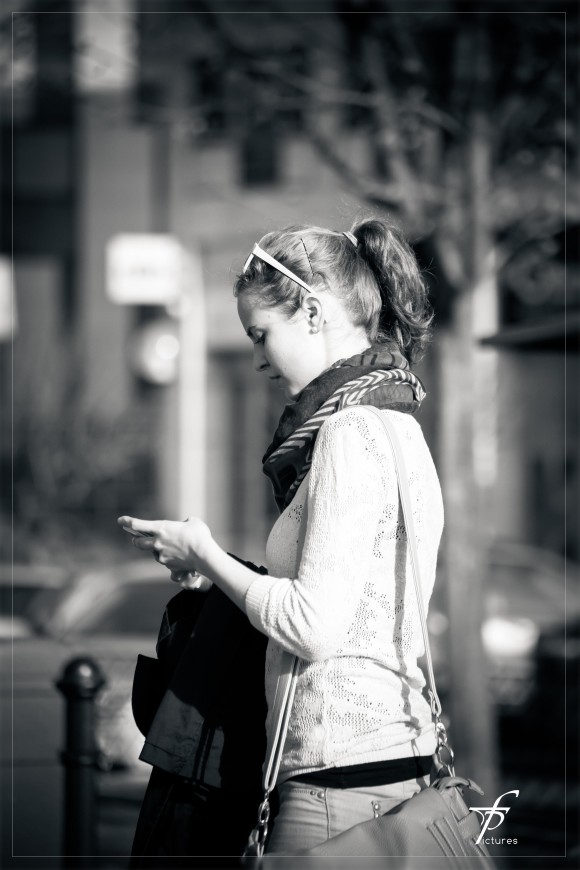 Woman on cell phone.