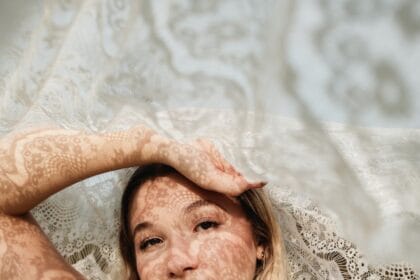 sunlit portrait with delicate lace shadows