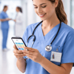 nurse checking her schedule