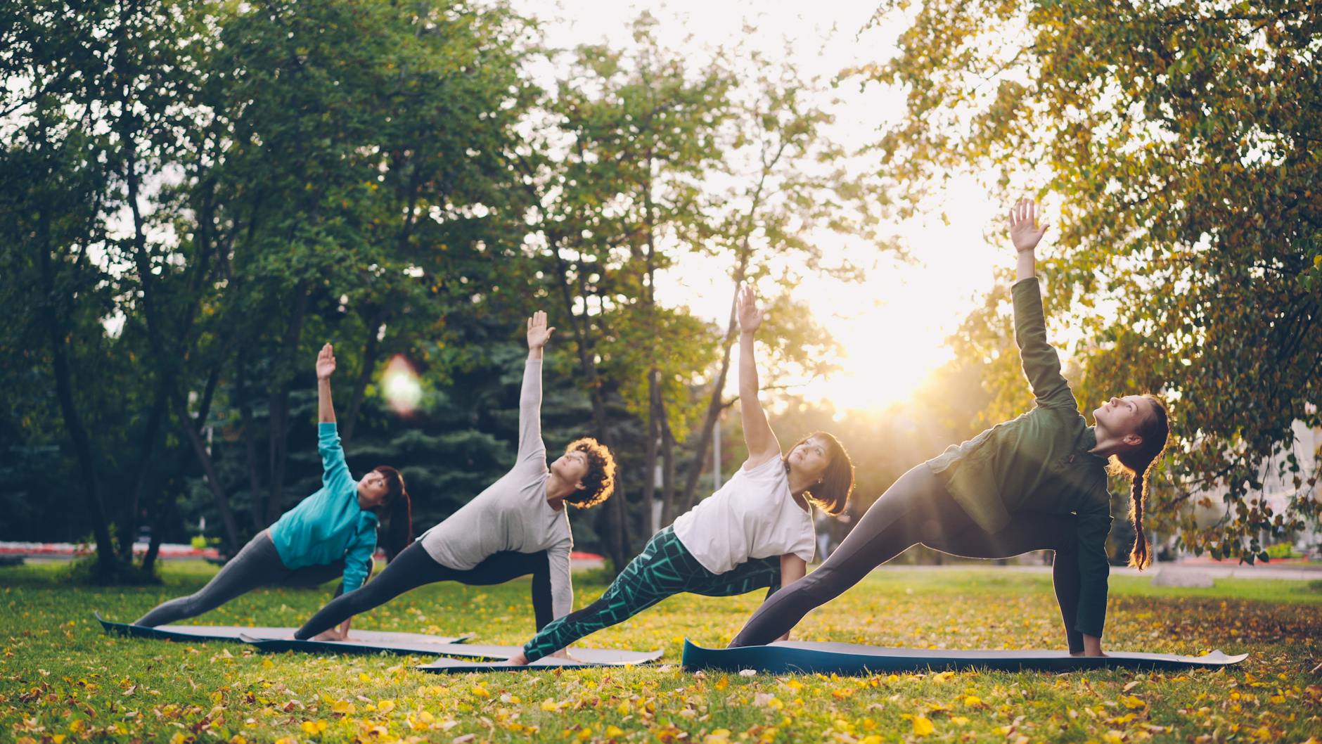 outdoor yoga class in sunny park setting