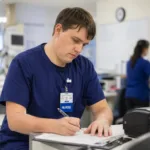 an autistic person working hard in healthcare