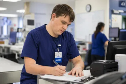 an autistic person working hard in healthcare