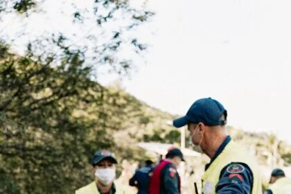 emergency medical simulation with rescue team outdoors