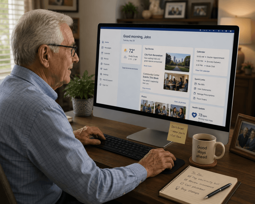 senior on computer