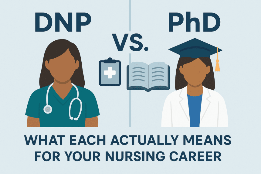 DNP or PhD: What Each Actually Means for Your Nursing Career -- AI-generated illustration