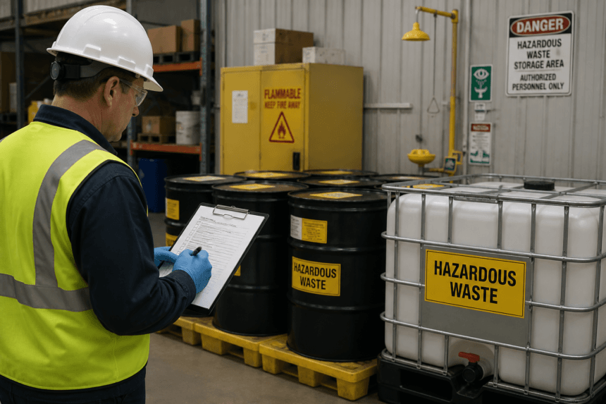 The Administrator's Guide to Auditing Regulated Waste Before an OSHA Inspection -- AI-generated illustration
