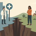 The Care Gap That Widens the Moment You Leave a City -- AI-generated illustration