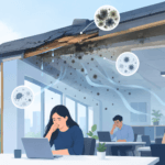 How Roof Deterioration Affects Indoor Air Quality and the Health of Building Occupants -- AI-generated illustration